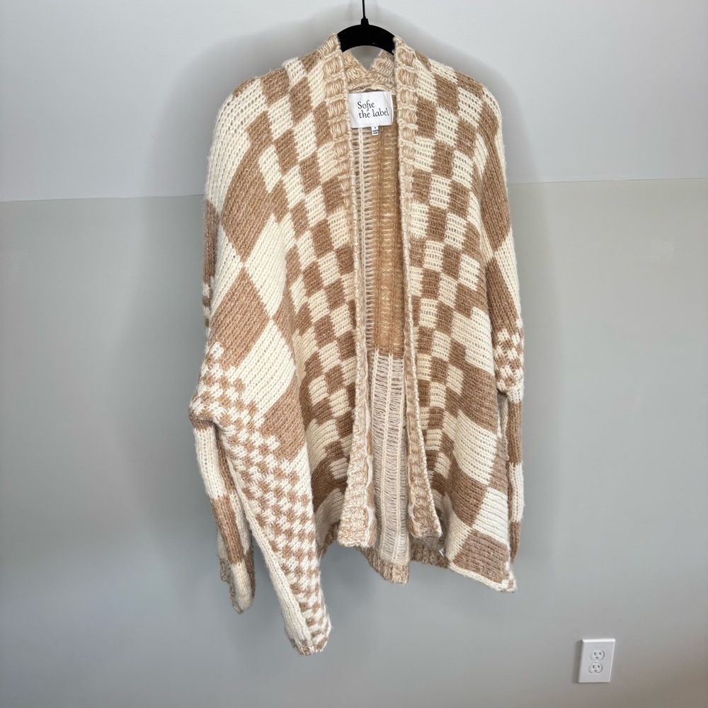 Sofie The Label White and Cream Checker Block Cardigan Sweater Oversized Small